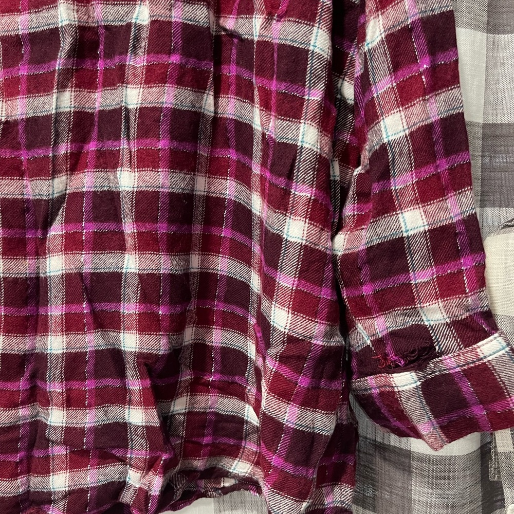 Lane Bryant Burgundy and Pink Plaid Shirt - Picture 5 of 7
